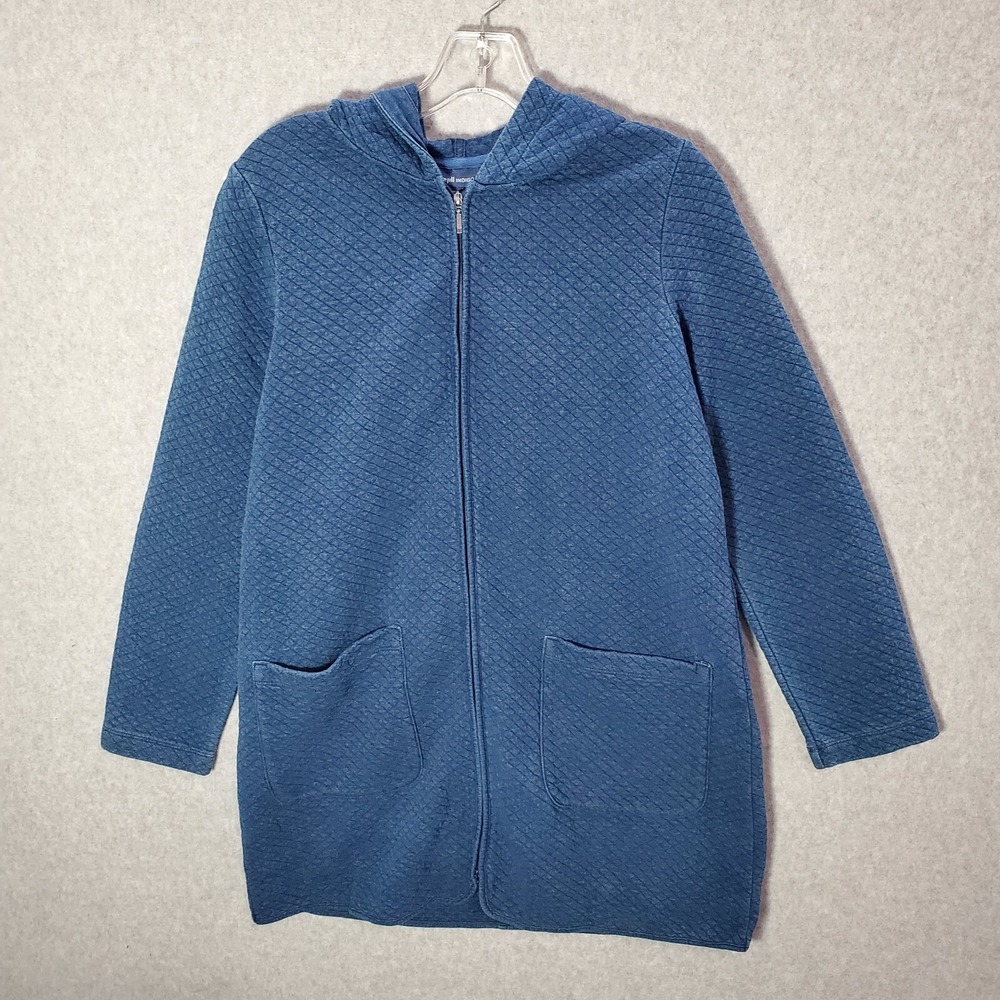 PureJill Indigo Women Jacket PS Blue Argyle Pockets Full Zip Long Sleeve